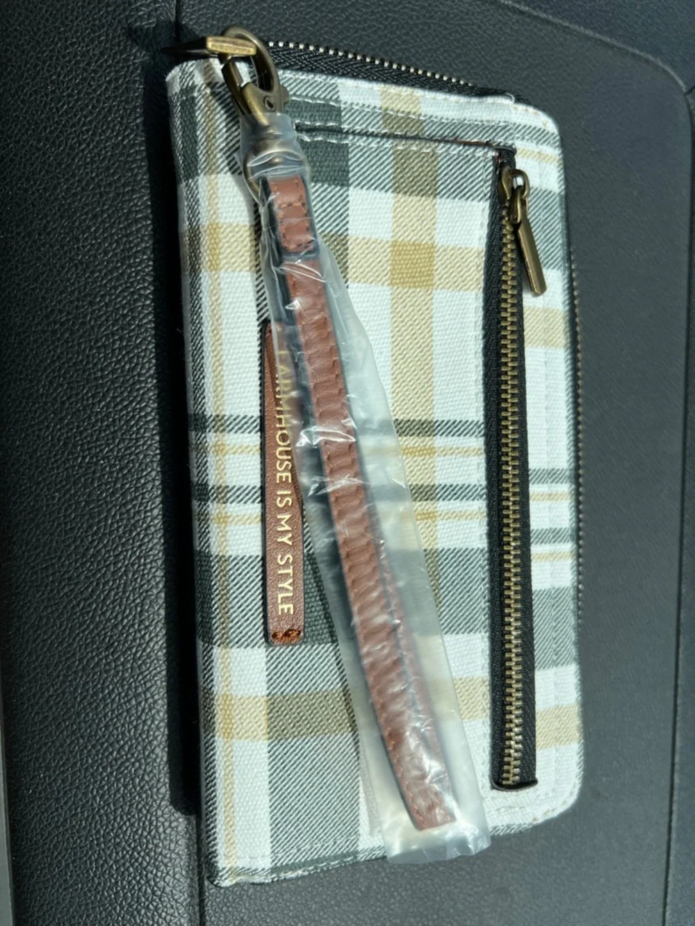 Farmhouse Is My Style Plaid Zip Wallet in Cream and Tan - Picture 6 of 7